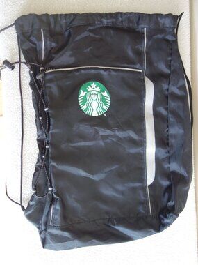 STARBUCKS Black Drawstring Cinch Bag Backpack Gym Bag w/ reflective strip
